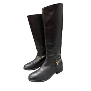 Etienne Aigner Derby Black Leather High Knee Riding Boots - Size 6.5